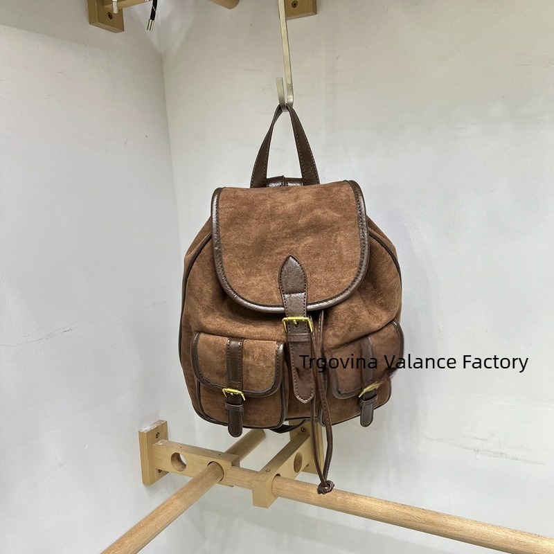Ruksak s vintage casual stilom, PU materijal, velika kapaciteta, zatvarač s čvorom, tekstura deerskin fleece, za svakodnevnu upotrebu, proljeće 2024