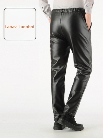 PU kožne hlače za zimu - vodootporne, otporne na ulje i ogrebotine, visokim strukom