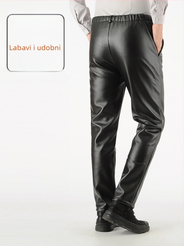 PU kožne hlače za zimu - vodootporne, otporne na ulje i ogrebotine, visokim strukom