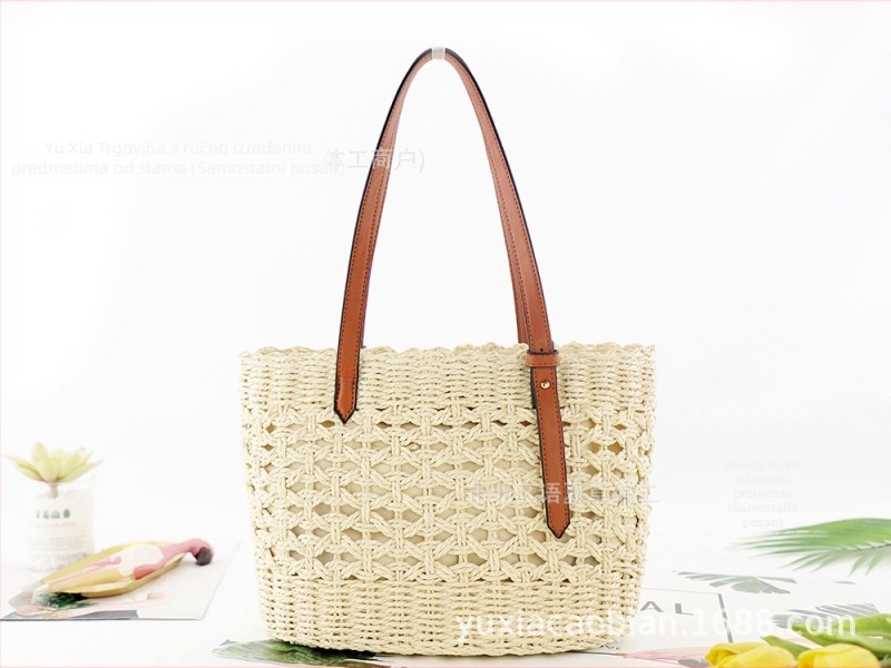 Torba za ramena od papirne užadi, pleteni dizajn, sa zatvaračem, horizontalni kvadratni oblik, podstava poliester-pamuk