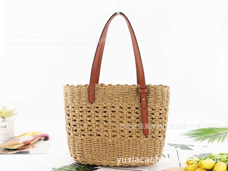 Torba za ramena od papirne užadi, pleteni dizajn, sa zatvaračem, horizontalni kvadratni oblik, podstava poliester-pamuk