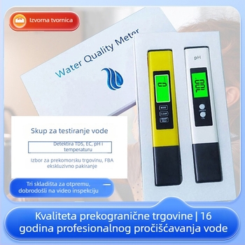 Prijenosni analitičar kvalitete vode – set pH/EC/TDS (model tds&ec&ph-2); mjeri pH 0–14, EC 0–9990 µS/cm, TDS 0–9990 mg/L; točnost pH ±0.05, EC ±2%, TDS ±2%