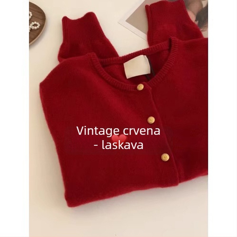 Cardigan od viskoze s zlatnim gumbima, labav kroj, dugi rukavi, okrugli izrez, jednostruko kopčanje