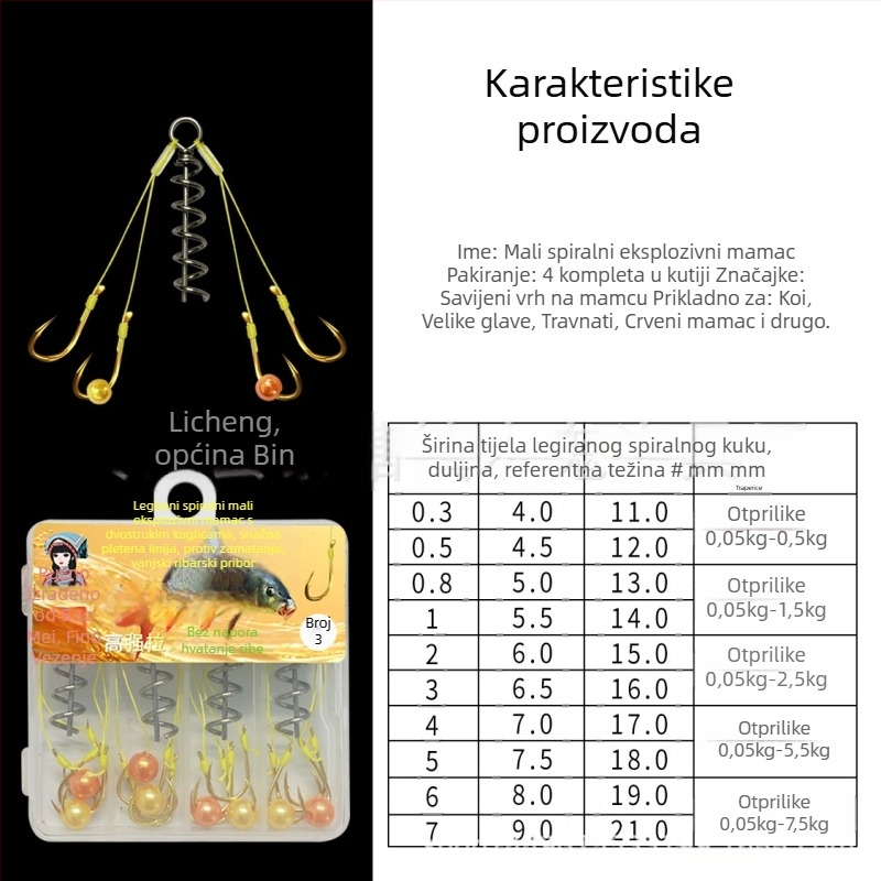 Eksplozivni udica za ribolov – legura spiralnog dizajna, dvostruke potapajuće perle, jaka pletena linija, anti-zamotavanje
