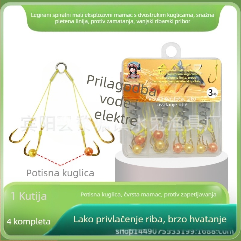 Eksplozivni udica za ribolov – legura spiralnog dizajna, dvostruke potapajuće perle, jaka pletena linija, anti-zamotavanje