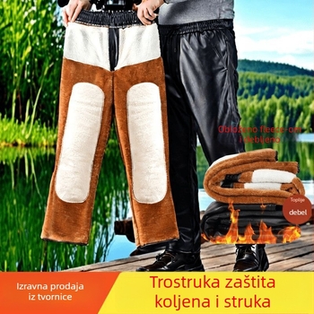 Muške hlače od umjetne kože, podstavljene flisom, visoki struk, uski kroj, za jesen