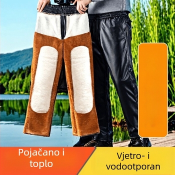 Muške hlače od umjetne kože, podstavljene flisom, visoki struk, uski kroj, za jesen