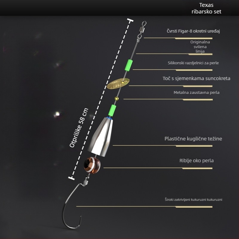 Ručno izrađeni Texas Rig komplet za ribolov s anti-snag donjim setom, crank udicom, mamcima i mekim mamcima (materijal: ugljeni čelik; mjesto ribolova: rezervoar)
