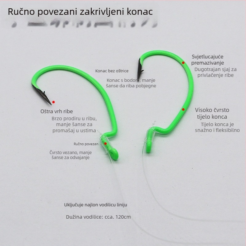 Na skladištu: svijetleća udica s širokim tijelom i zakrivljenim oblikom za morski ribolov, s prethodno povezanim jednim udicom i dizajnom protiv zaplitanja, pogodno za ribolov s brodom i noćni ribolov u dubokom moru