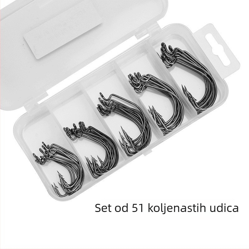 Crank udica set, 51 kom, s bodljama, veličine 2#–3/0#, za mekane mamce