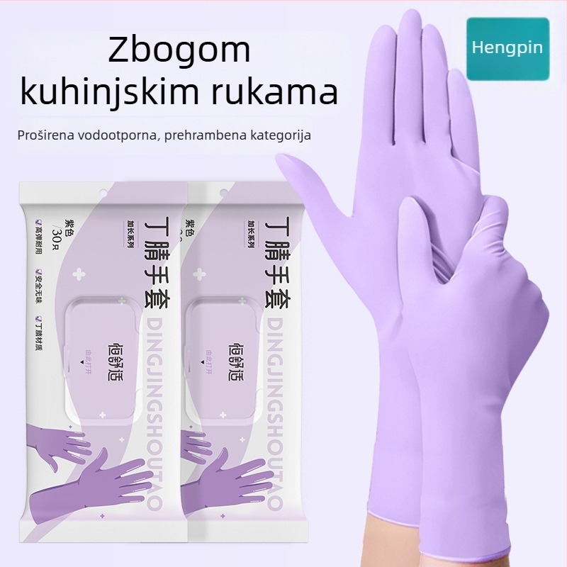 Nitril rukavice za kućanske poslove i pranje posuđa; vodootporne, izdržljive, jednokratne, prehrambene klase, produženi manžet