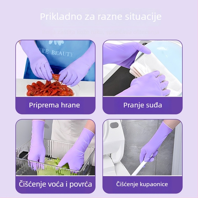 Nitril rukavice za kućanske poslove i pranje posuđa; vodootporne, izdržljive, jednokratne, prehrambene klase, produženi manžet