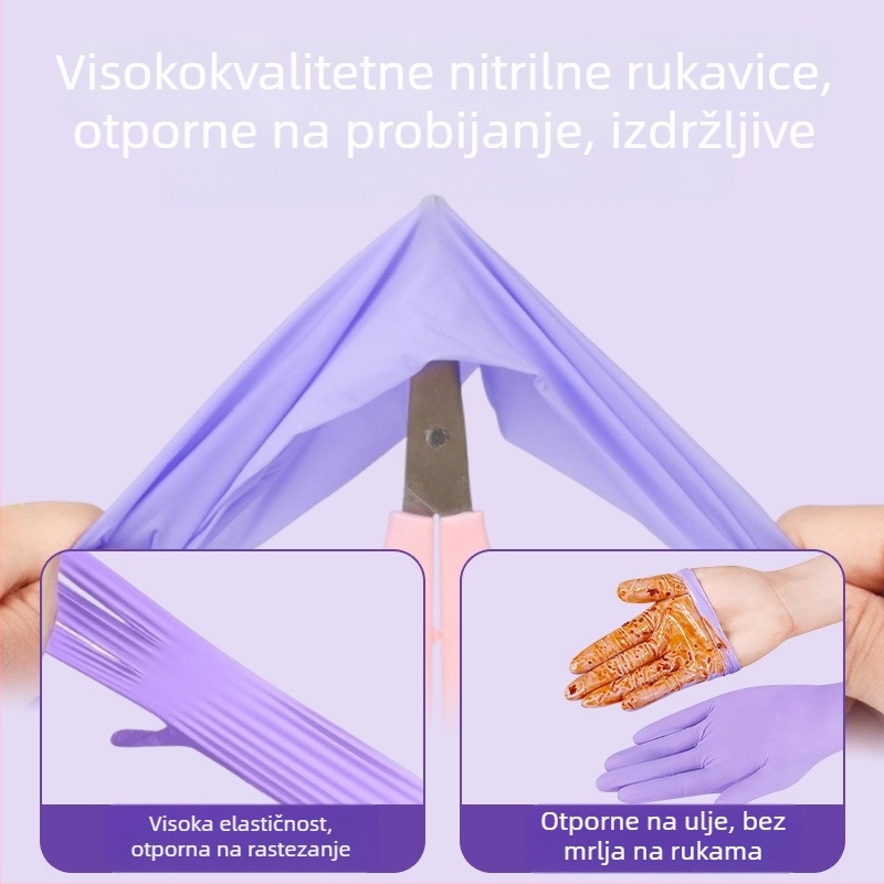 Nitril rukavice za kućanske poslove i pranje posuđa; vodootporne, izdržljive, jednokratne, prehrambene klase, produženi manžet