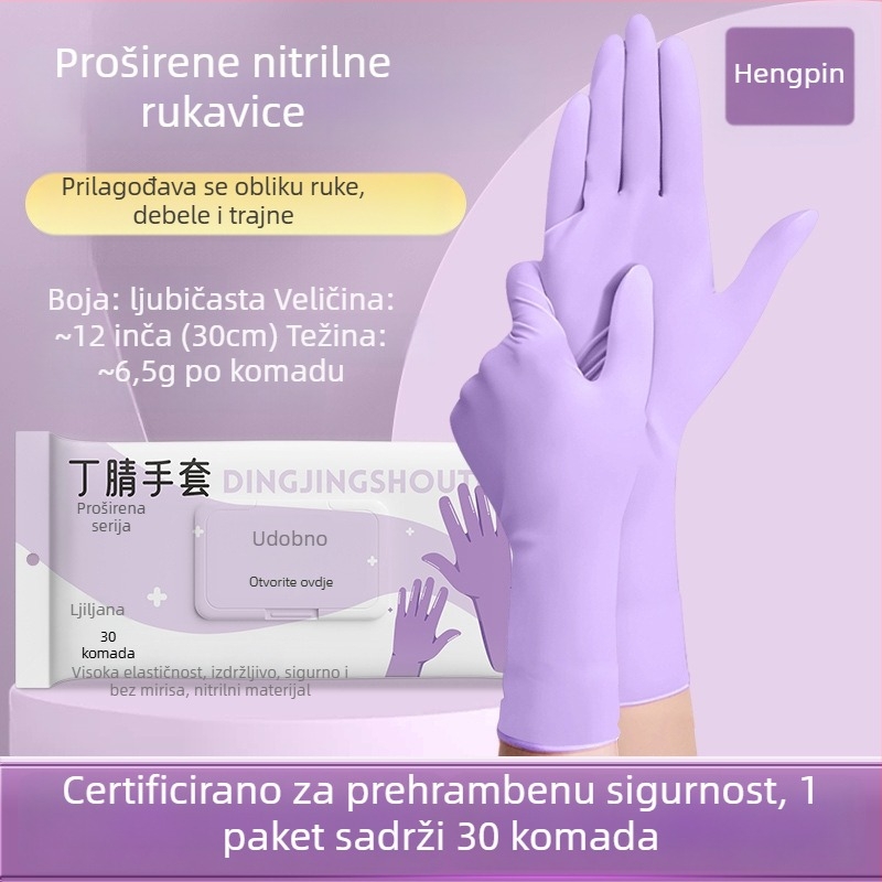 Nitril rukavice za kućanske poslove i pranje posuđa; vodootporne, izdržljive, jednokratne, prehrambene klase, produženi manžet