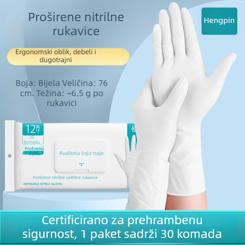 Nitril rukavice za kućanske poslove i pranje posuđa; vodootporne, izdržljive, jednokratne, prehrambene klase, produženi manžet