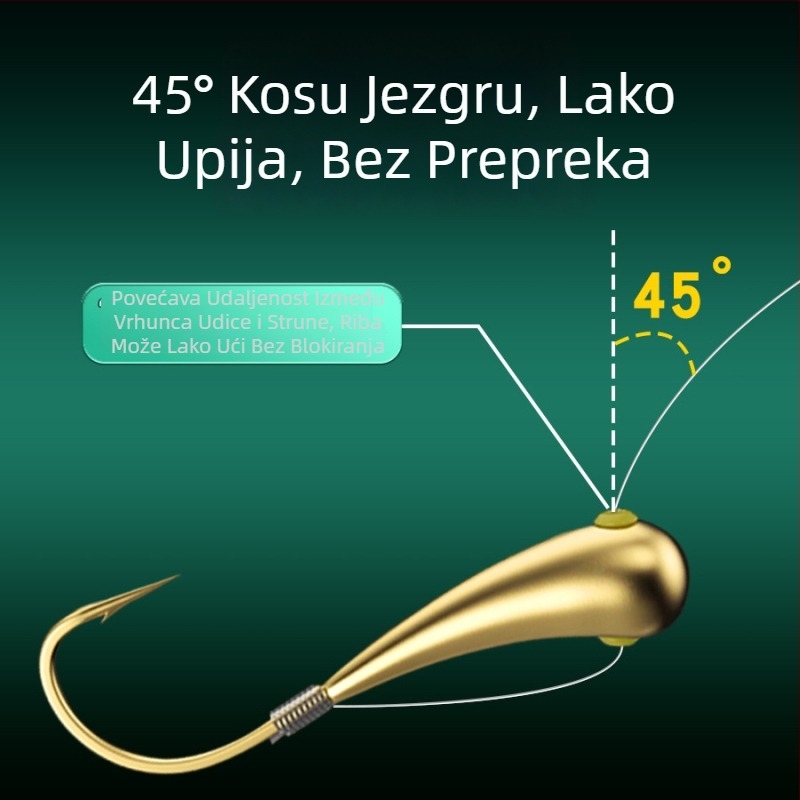 Dvostruka kuka s bakrenom glavom za tradicionalni ribolov, broj kuka 3–8, kutija od 10 kom