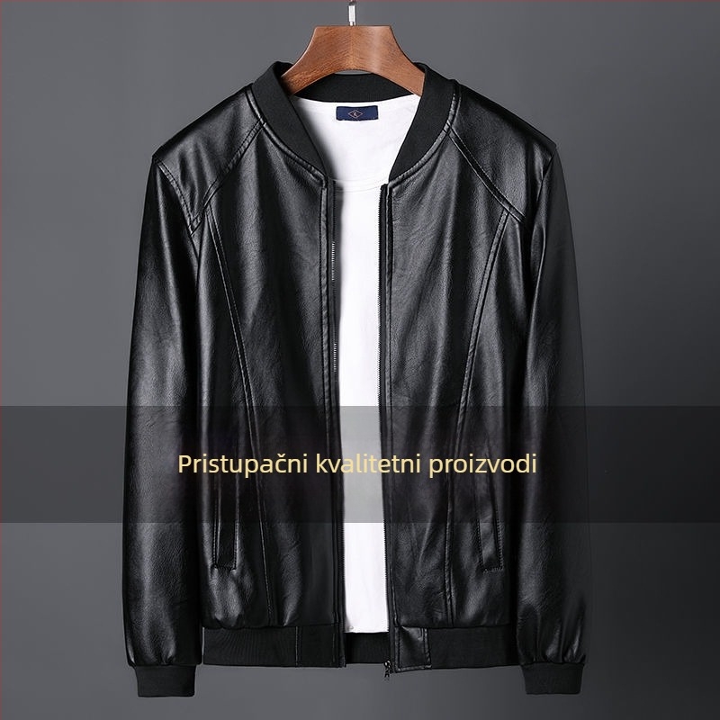 Muška PU kožna jakna, streetwear stil, rever ovratnik, zatvarač na zip, široki kroj, zima, vodootporna