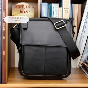 Muška crossbody torba od prave kože, prva sloja teleće kože, unutarnja tkanina poliester, jednofaredni dizajn, kompatibilna s 8-inčnim laptopom