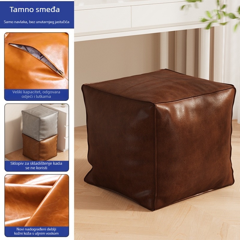 Kožni ottoman s mogućnošću skladištenja, jednostavan i moderan dizajn, pokretan