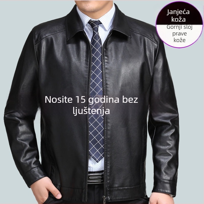 Muška PU kožna jakna - rever, zatvarač sprijeda, slobodan kroj, PU podstava
