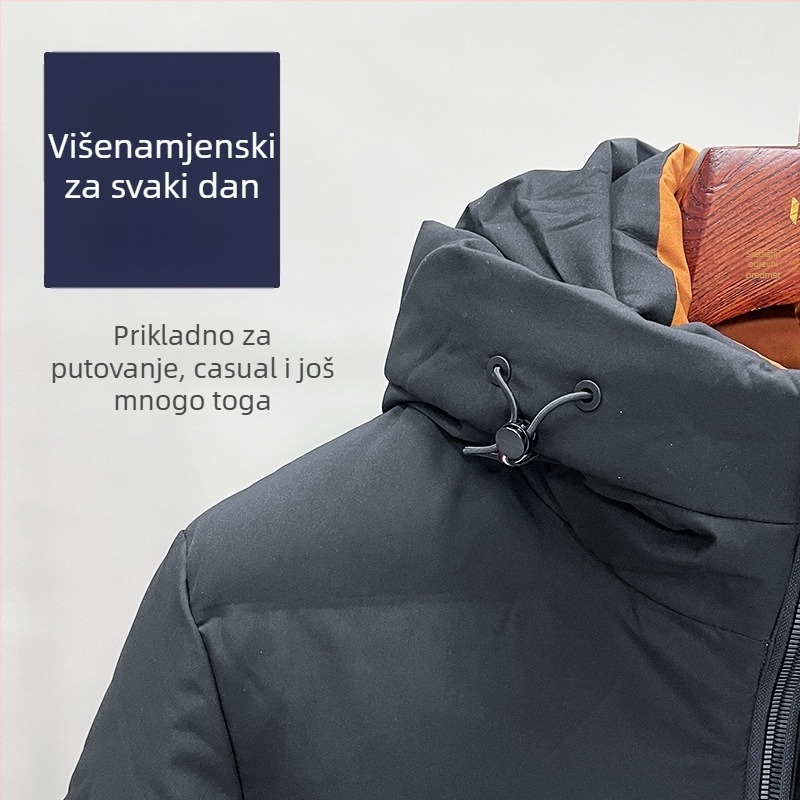 Muška down jakna s kapuljom, vjetrootpornost, 550 fill power, 86–90% perja, zatvarač
