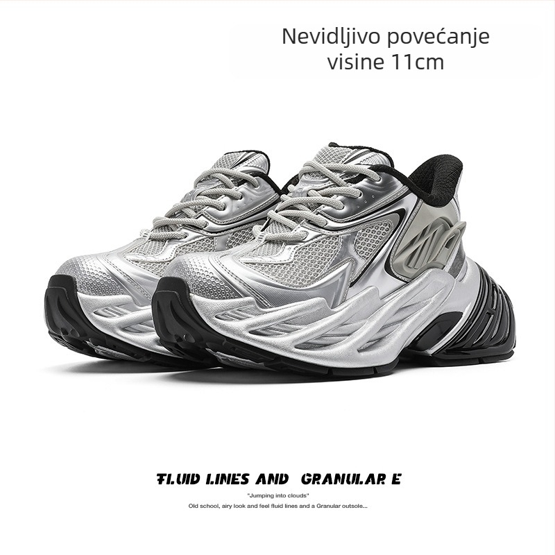 Loafers s skrivenim povećanjem od 11 cm – unisex dad shoes, vezanje, oštar nos, PU gornji dio, gumeni potplat
