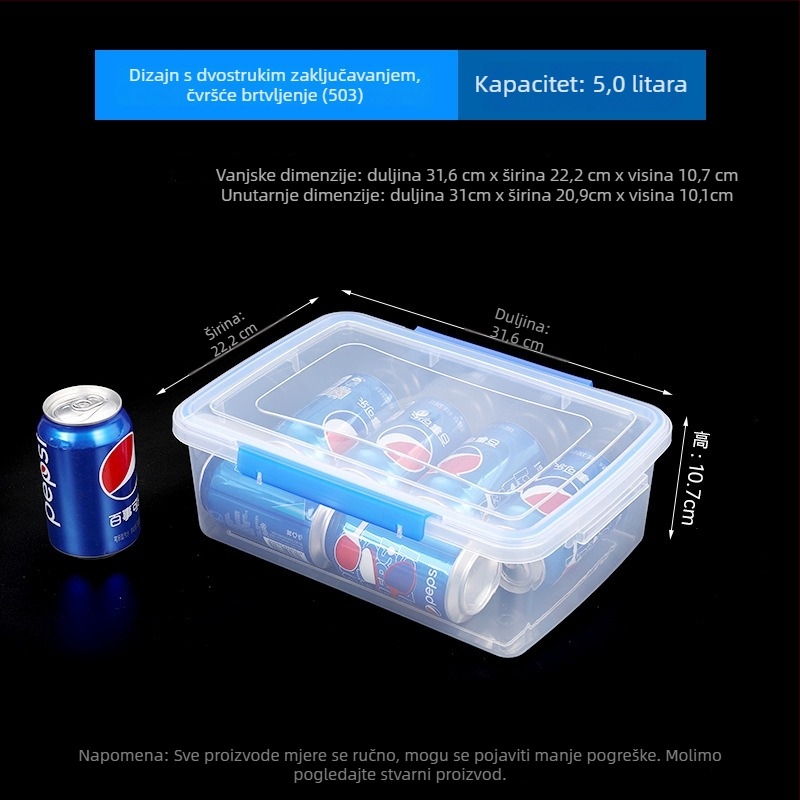 Pravokutna plastična kutija za čuvanje hrane, prozirna, visoke kvalitete, s poklopcem, velika kapaciteta, pogodna za mikrovalnu, debelim stijenama