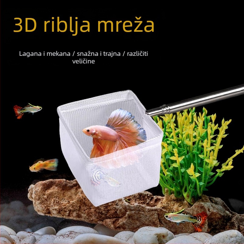 Nehrđajući čelik teleskopska ručna mreža za akvarij za male ukrasne ribice (guppy, betta) – 3D ručna izrada