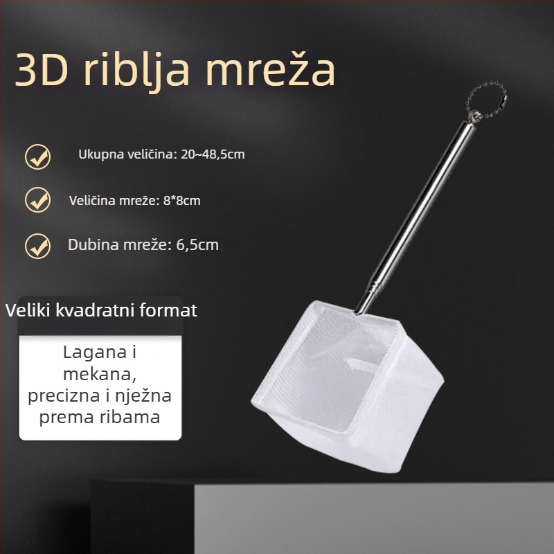 Nehrđajući čelik teleskopska ručna mreža za akvarij za male ukrasne ribice (guppy, betta) – 3D ručna izrada