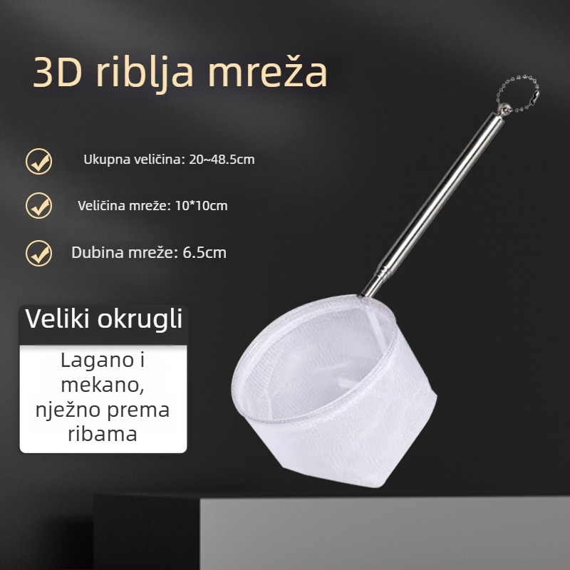 Nehrđajući čelik teleskopska ručna mreža za akvarij za male ukrasne ribice (guppy, betta) – 3D ručna izrada