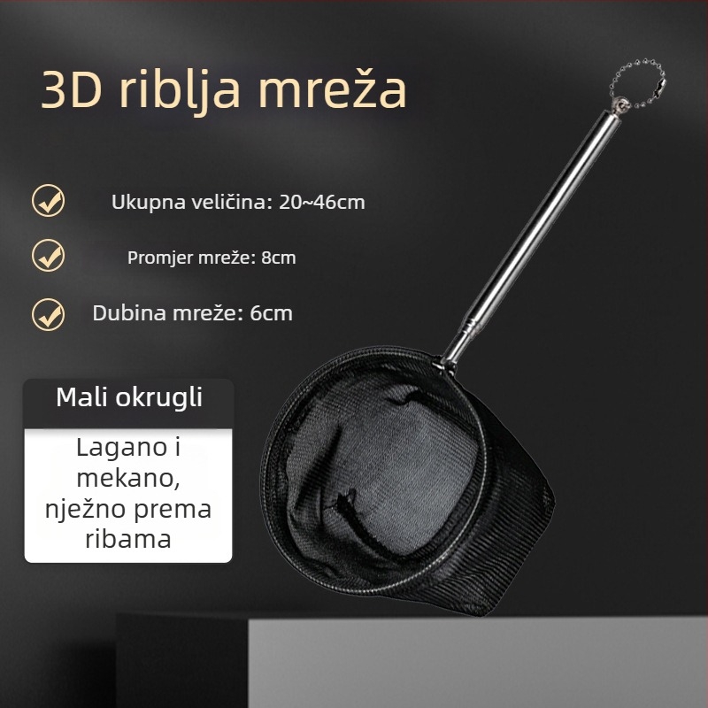 Nehrđajući čelik teleskopska ručna mreža za akvarij za male ukrasne ribice (guppy, betta) – 3D ručna izrada