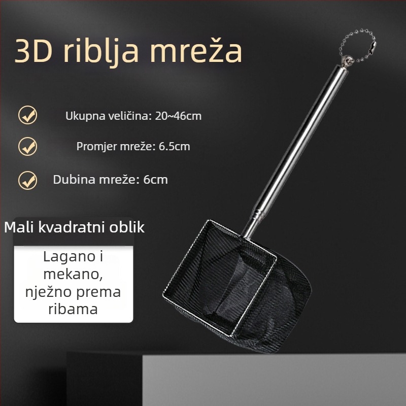 Nehrđajući čelik teleskopska ručna mreža za akvarij za male ukrasne ribice (guppy, betta) – 3D ručna izrada