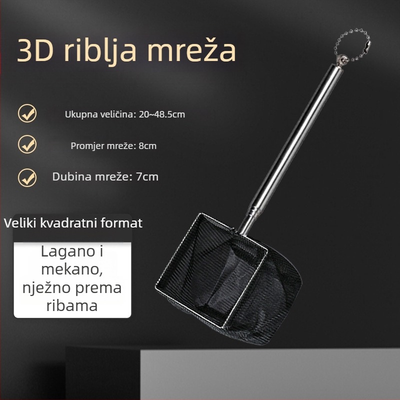 Nehrđajući čelik teleskopska ručna mreža za akvarij za male ukrasne ribice (guppy, betta) – 3D ručna izrada