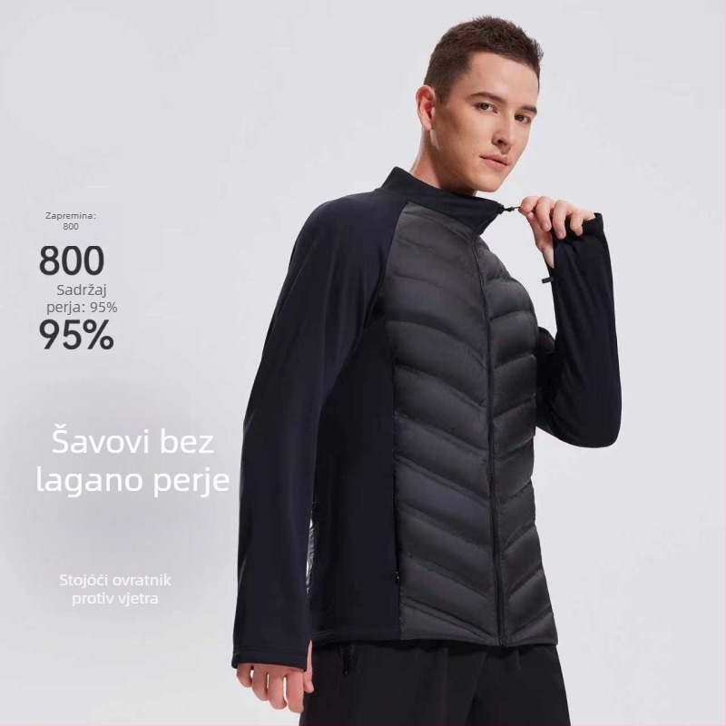 Jakna od perja bijele patke, udio perja 91–95%, normalna zaštita od hladnoće (-20°C do -5°C), stojeći ovratnik, bez kapuljače