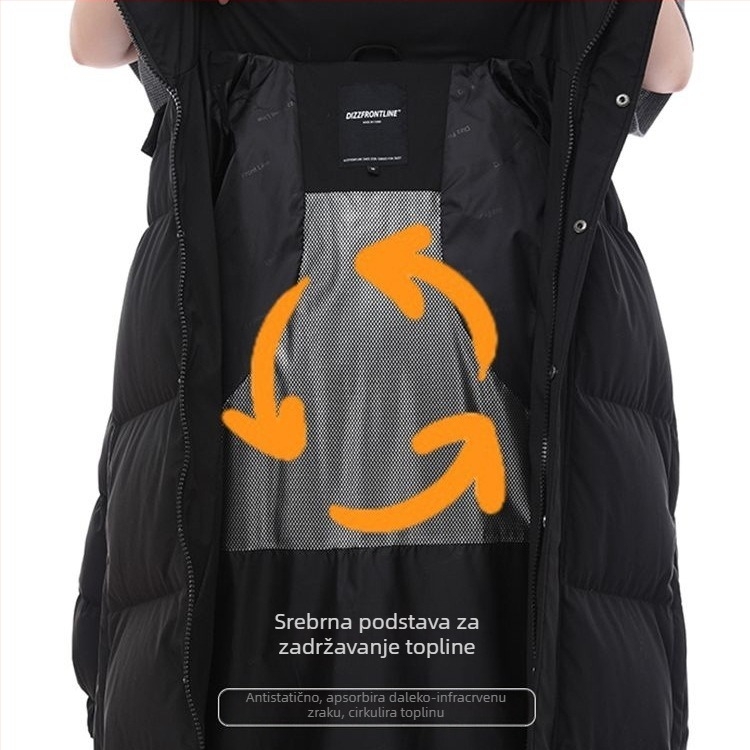 Jakna od patjeg perja, 70–75% punjenja, debela, slobodan kroj, ultra kratka duljina, kapulja koja se može skinuti