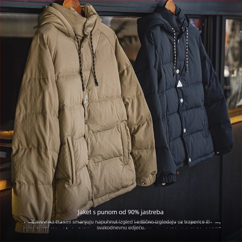 Muška jakna s kapuljačom, punjenje od guščjeg pera, kašmir 86–90%, dlakavost 600, punjenje 100–150 g