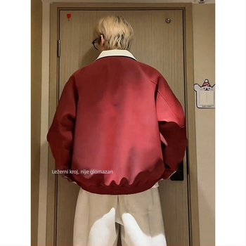 Muška PU kožna jakna - s kapuljom, ovratnik s reverom, zip, srednja duljina