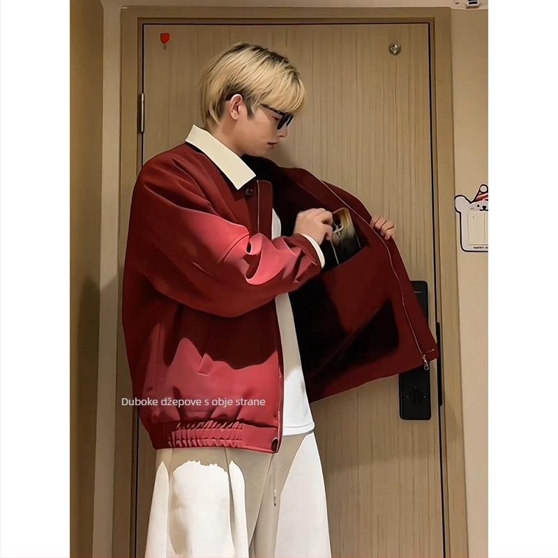 Muška PU kožna jakna - s kapuljom, ovratnik s reverom, zip, srednja duljina