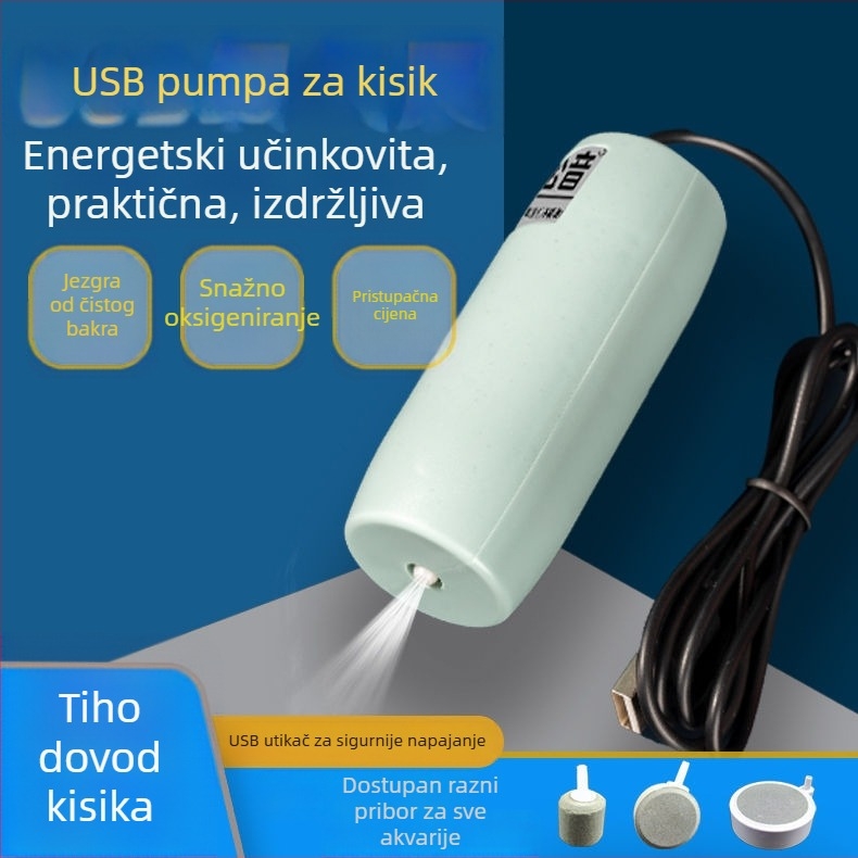 USB napajana pumpa za kisik u akvariju, ultra tiha, oksigenator za kućni akvarij