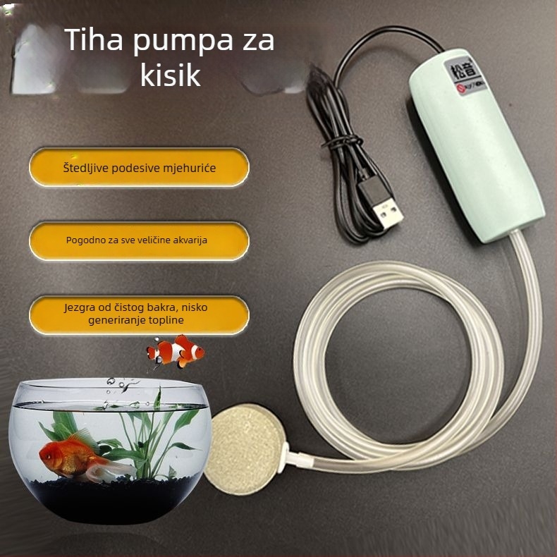 USB napajana pumpa za kisik u akvariju, ultra tiha, oksigenator za kućni akvarij