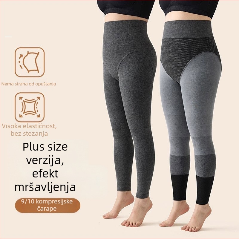 Plus veličine kompresivne tajice s fleec navlakom, 70–80% pamuk, debeli, s nogama