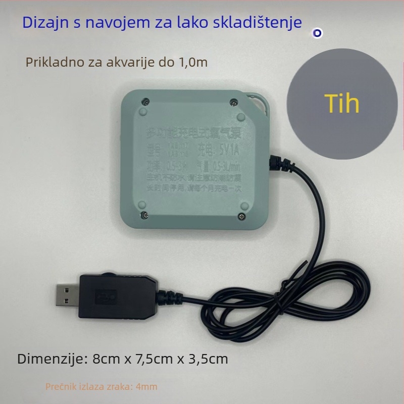 USB napajana pumpa kisik za akvarij, tiha kompaktna aerator za akvarij
