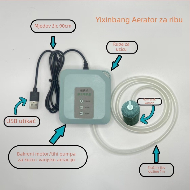 USB napajana pumpa kisik za akvarij, tiha kompaktna aerator za akvarij