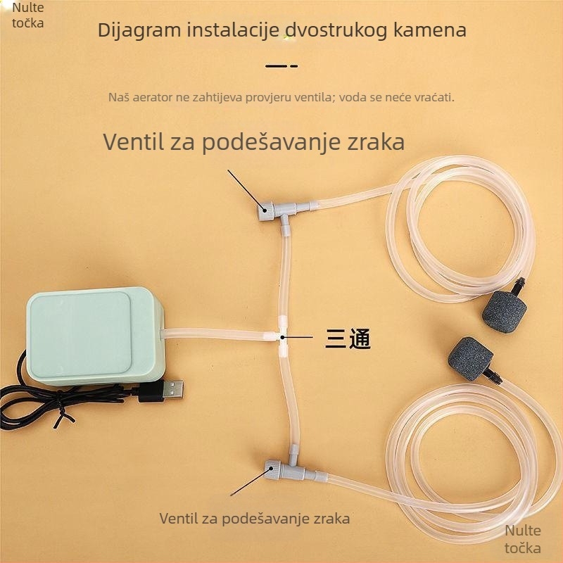 Aksesor za pumpu za kisik – kamen za mjehuriće, trostruki razdjelnik i regulator