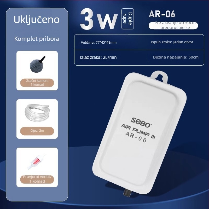 Pumpa za oksigenaciju akvarija, tiha, kompaktna, dvostruki izlaz, Songbao, 500 g