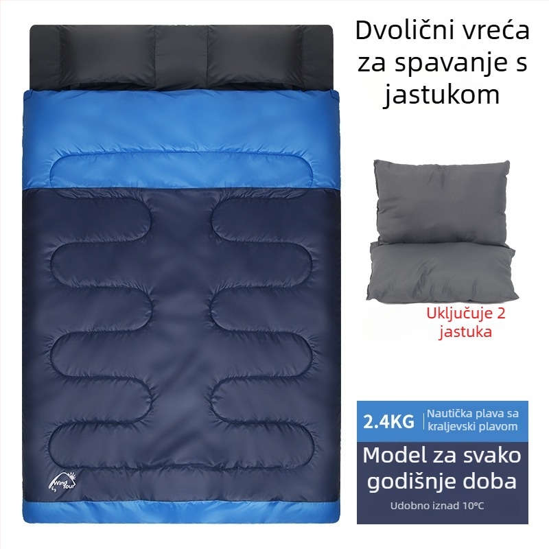 Spavaća vreća za odrasle, punilo od šuplje pamuka, podstava Chunya-spun, tkanina poliester-saten, konstrukcija omotnica, težina 3000 g