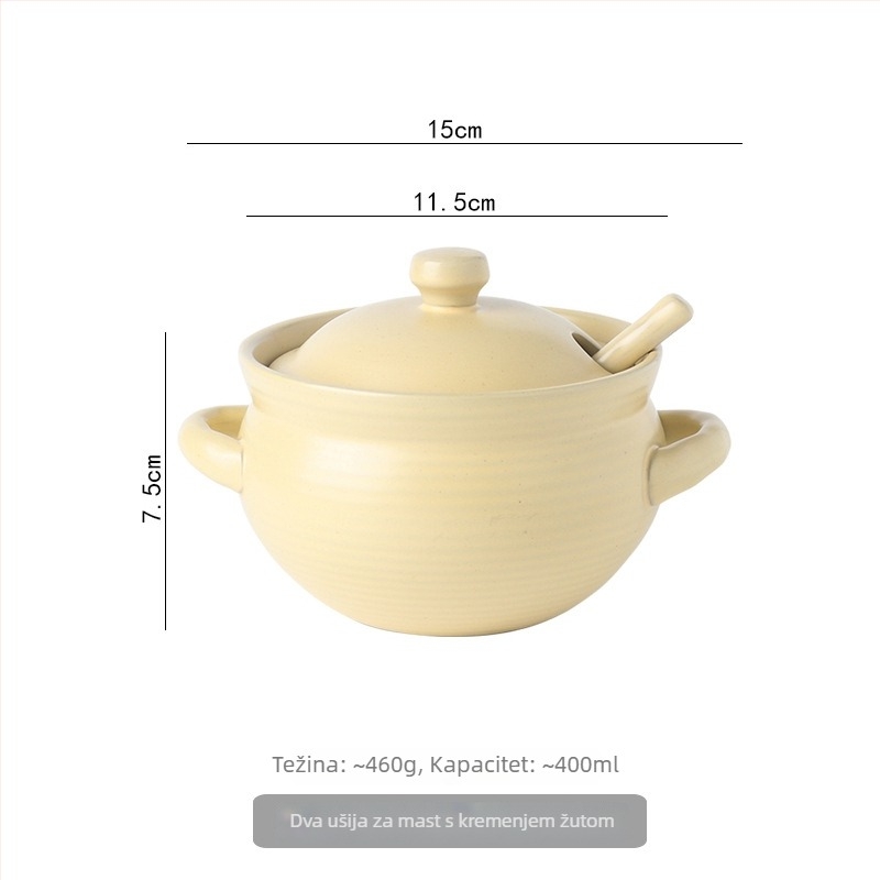 Keramična posuda za ulje s dvostrukim ušima, poklopom i žličicom, kuhinjski spremnik japanskog stila za tekuće začine, otporan na visoke temperature, mogućnost prilagodbe