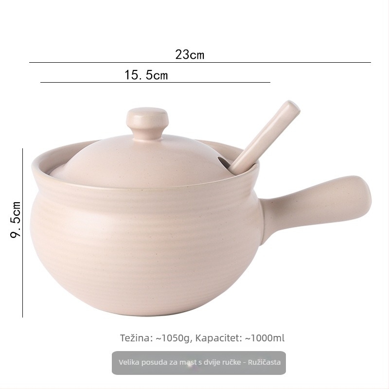 Keramična posuda za ulje s dvostrukim ušima, poklopom i žličicom, kuhinjski spremnik japanskog stila za tekuće začine, otporan na visoke temperature, mogućnost prilagodbe