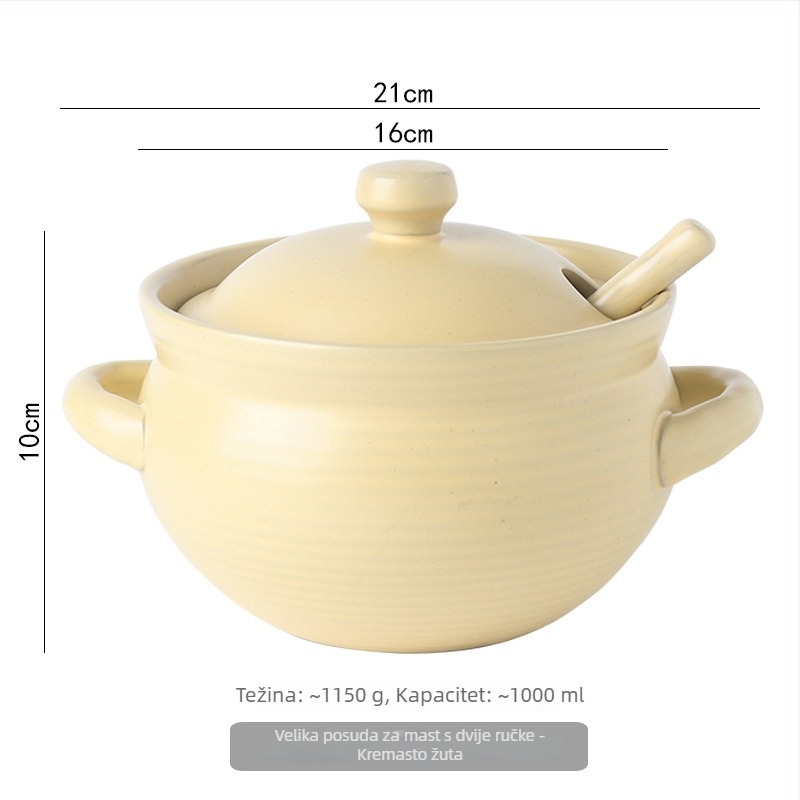 Keramična posuda za ulje s dvostrukim ušima, poklopom i žličicom, kuhinjski spremnik japanskog stila za tekuće začine, otporan na visoke temperature, mogućnost prilagodbe