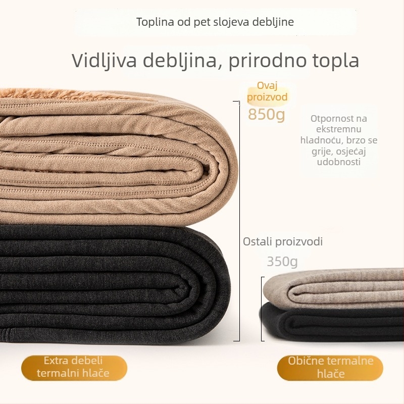 Muške grijaće hlače s flisom, visokim strukom, duge, trostruko slojne akrilne tkanine, ultra debeli 800 g/m²